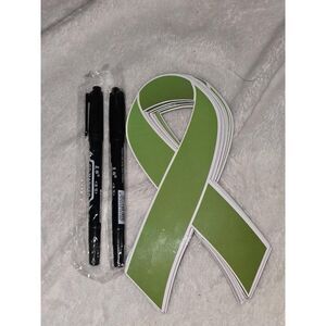 NEW  20 green Awareness Ribbon Magnets 2 Pens Set Symbolic Fine Tip